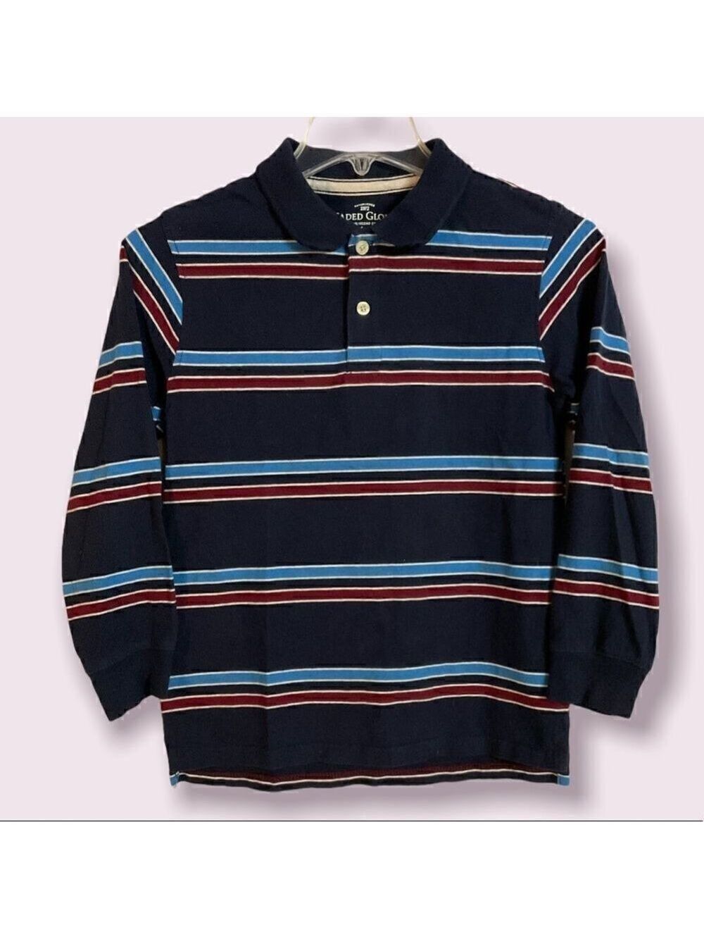 Faded Glory Boys Long Sleeve Collared Striped Tee Shirt